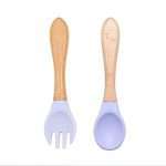 قاشق و چنگال چوبی سر سیلیکونی کودک و نوراد - تصویر 2