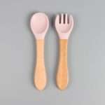 قاشق و چنگال چوبی سر سیلیکونی کودک و نوراد - تصویر 3